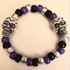 Handmade Purple Silver Black Skull kandi bracelet